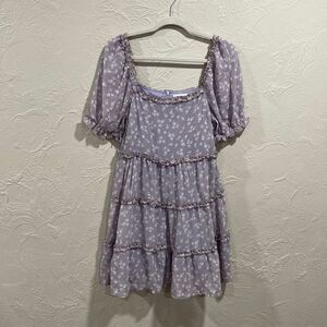 Love Riche Lilac Square Neck Floral Print Dress Size Medium